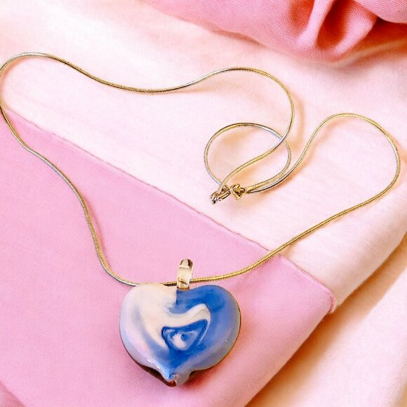 FAS Designer Italy Necklace Sterling Silver & Puffy Heart Pendant Double Sided - Picture 2 of 15